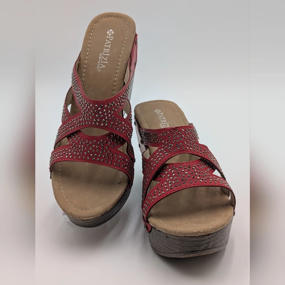 Patrizia By Spring Step Studded Red Sequin High Heel Wedge Sandal Sz US 9 EU 40 - Picture 6 of 16